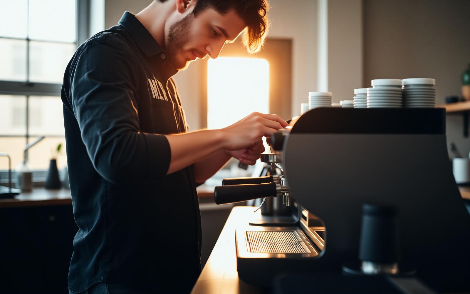 Barista training session at an espresso machine